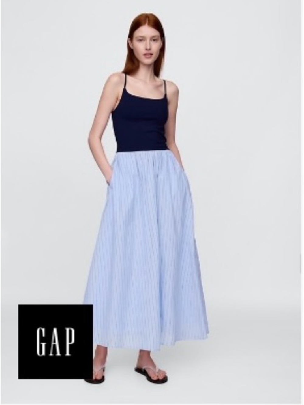 NWT XL GAP Compact Jersey Mixed Media Blue Stripe Maxi Dress
